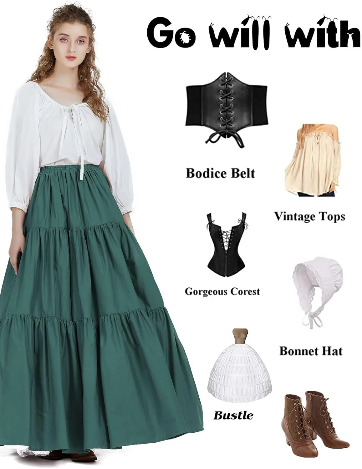 BEAUTELICATE 100% Cotton Victorian Maxi Skirt Women Gypsy Medieval Renaissance Boho Skirt Full Length