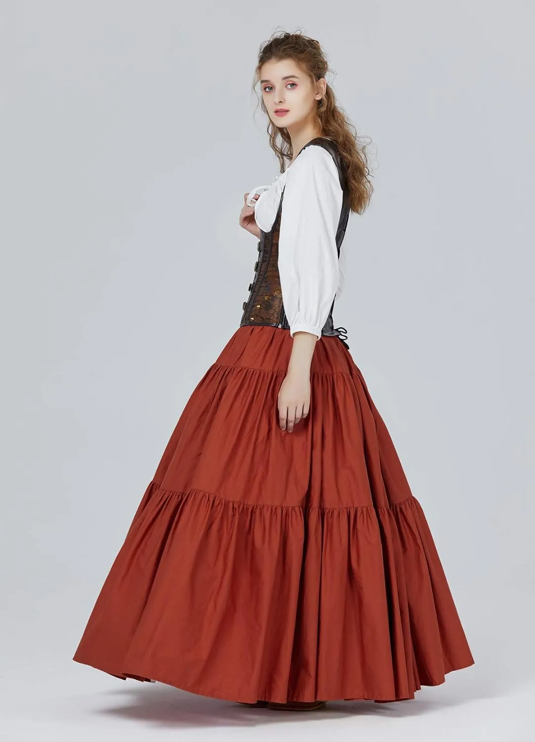 BEAUTELICATE 100% Cotton Victorian Maxi Skirt Women Gypsy Medieval Renaissance Boho Skirt Full Length