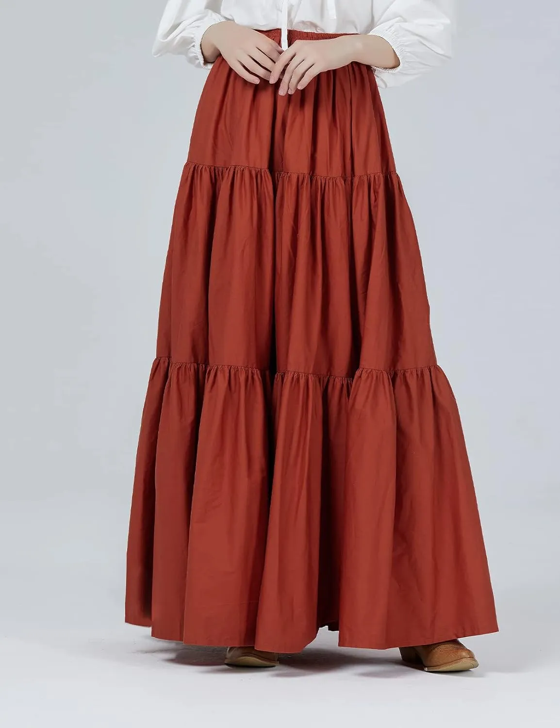 BEAUTELICATE 100% Cotton Victorian Maxi Skirt Women Gypsy Medieval Renaissance Boho Skirt Full Length