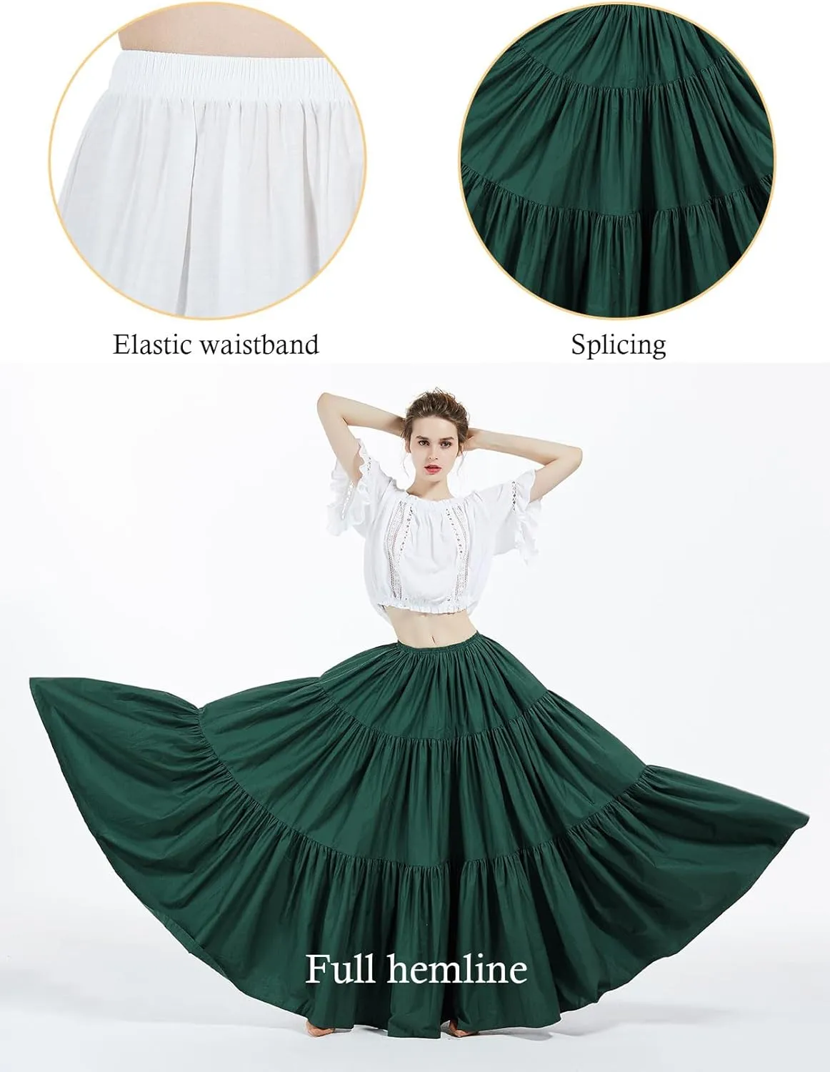 BEAUTELICATE 100% Cotton Victorian Maxi Skirt Women Gypsy Medieval Renaissance Boho Skirt Full Length