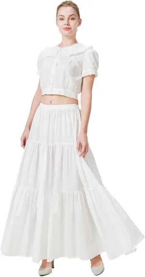 BEAUTELICATE 100% Cotton Victorian Maxi Skirt Women Gypsy Medieval Renaissance Boho Skirt Full Length