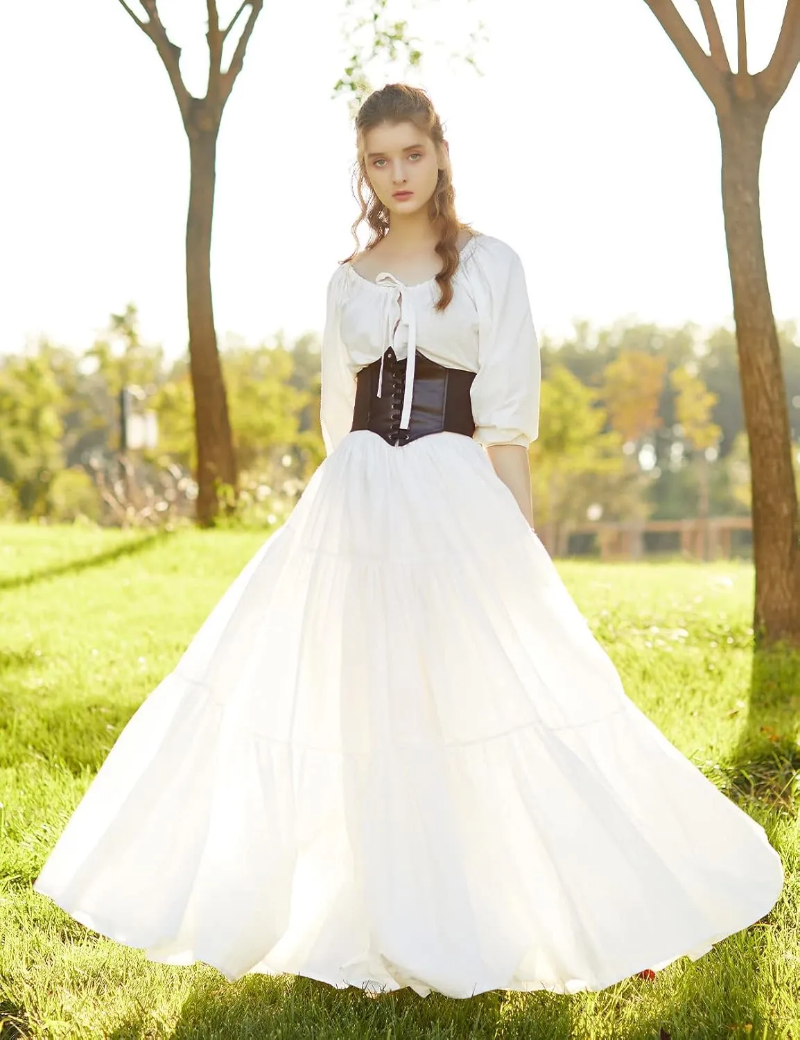 BEAUTELICATE 100% Cotton Victorian Maxi Skirt Women Gypsy Medieval Renaissance Boho Skirt Full Length