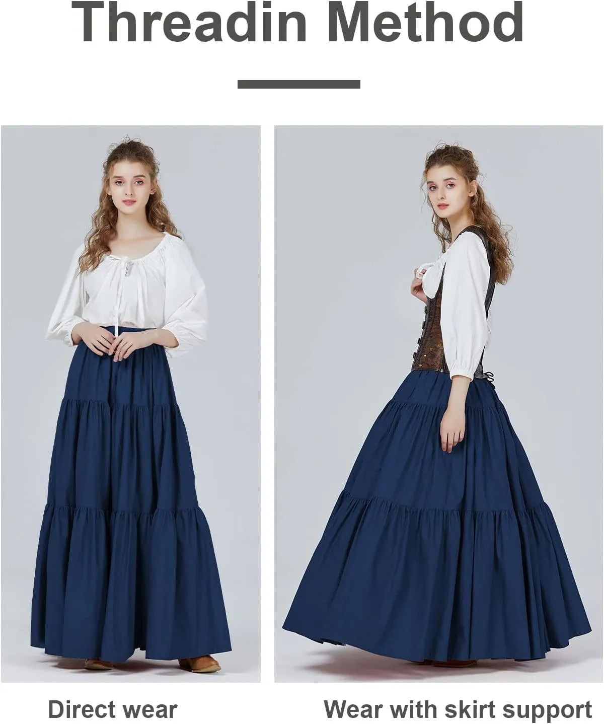 BEAUTELICATE 100% Cotton Victorian Maxi Skirt Women Gypsy Medieval Renaissance Boho Skirt Full Length