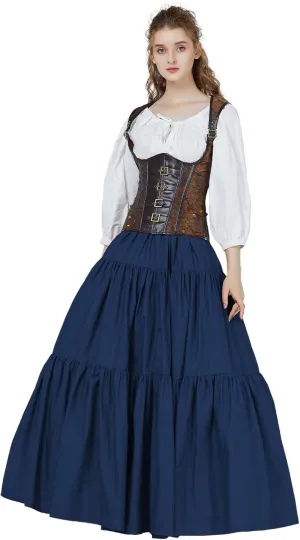 BEAUTELICATE 100% Cotton Victorian Maxi Skirt Women Gypsy Medieval Renaissance Boho Skirt Full Length