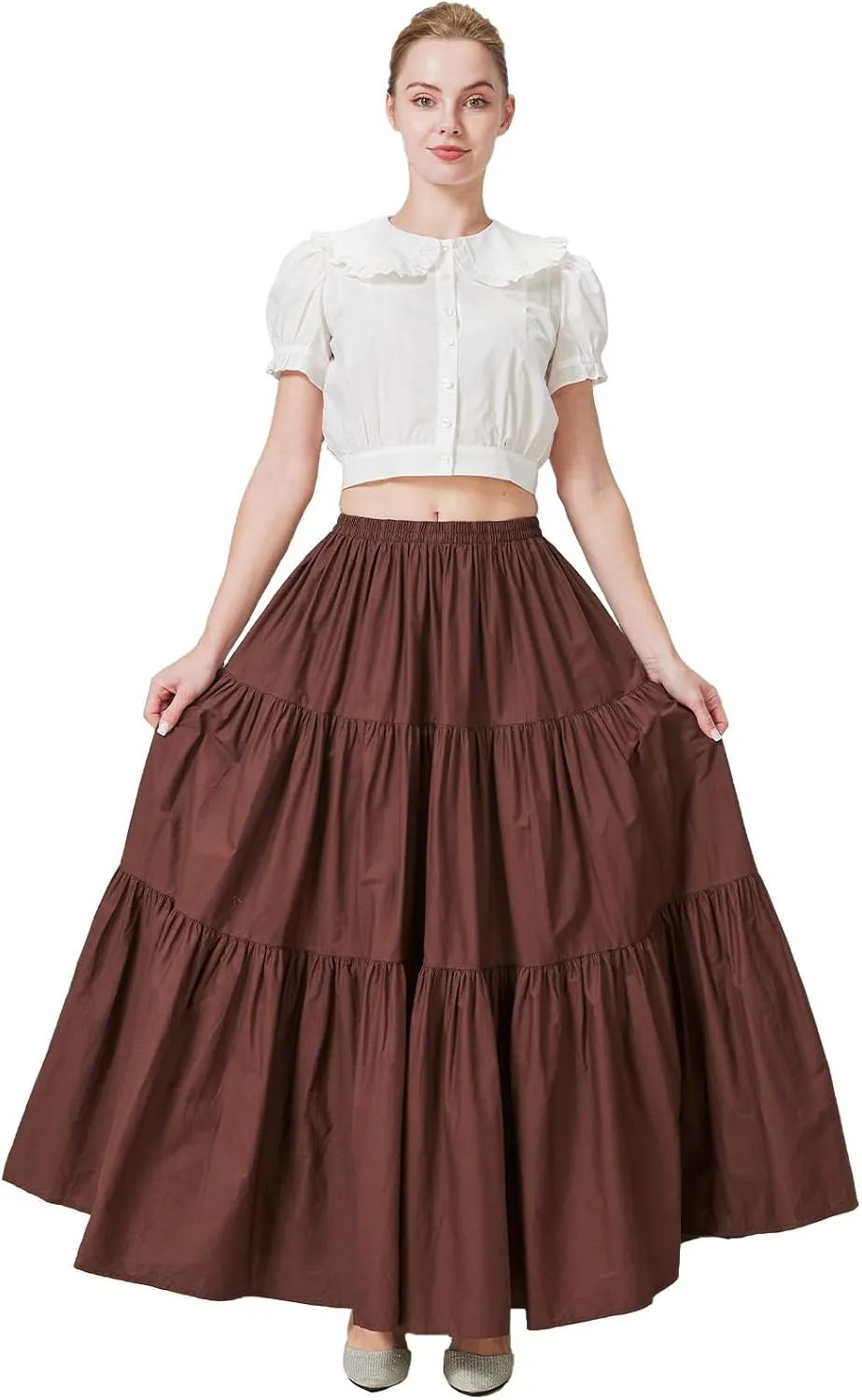 BEAUTELICATE 100% Cotton Victorian Maxi Skirt Women Gypsy Medieval Renaissance Boho Skirt Full Length