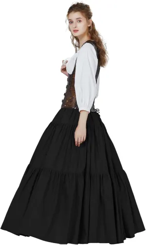 BEAUTELICATE 100% Cotton Victorian Maxi Skirt Women Gypsy Medieval Renaissance Boho Skirt Full Length