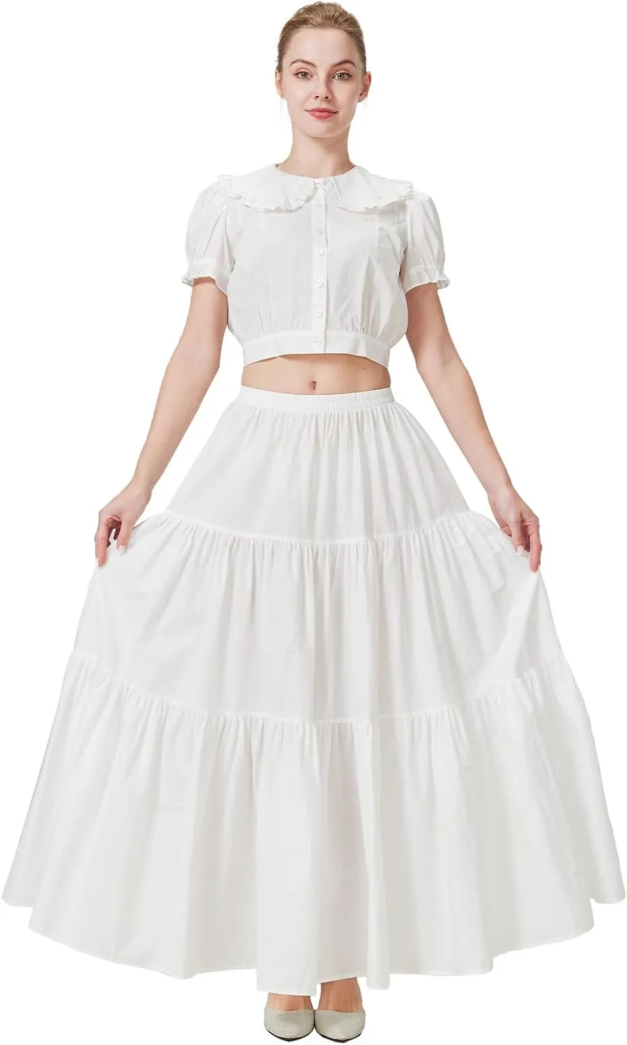 BEAUTELICATE 100% Cotton Victorian Maxi Skirt Women Gypsy Medieval Renaissance Boho Skirt Full Length