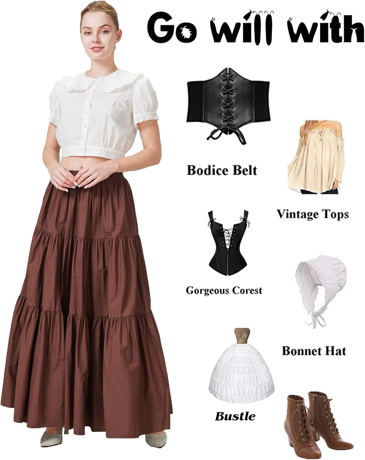 BEAUTELICATE 100% Cotton Victorian Maxi Skirt Women Gypsy Medieval Renaissance Boho Skirt Full Length