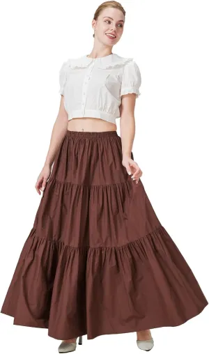 BEAUTELICATE 100% Cotton Victorian Maxi Skirt Women Gypsy Medieval Renaissance Boho Skirt Full Length