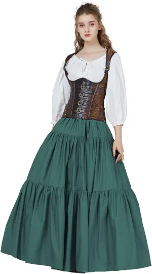 BEAUTELICATE 100% Cotton Victorian Maxi Skirt Women Gypsy Medieval Renaissance Boho Skirt Full Length