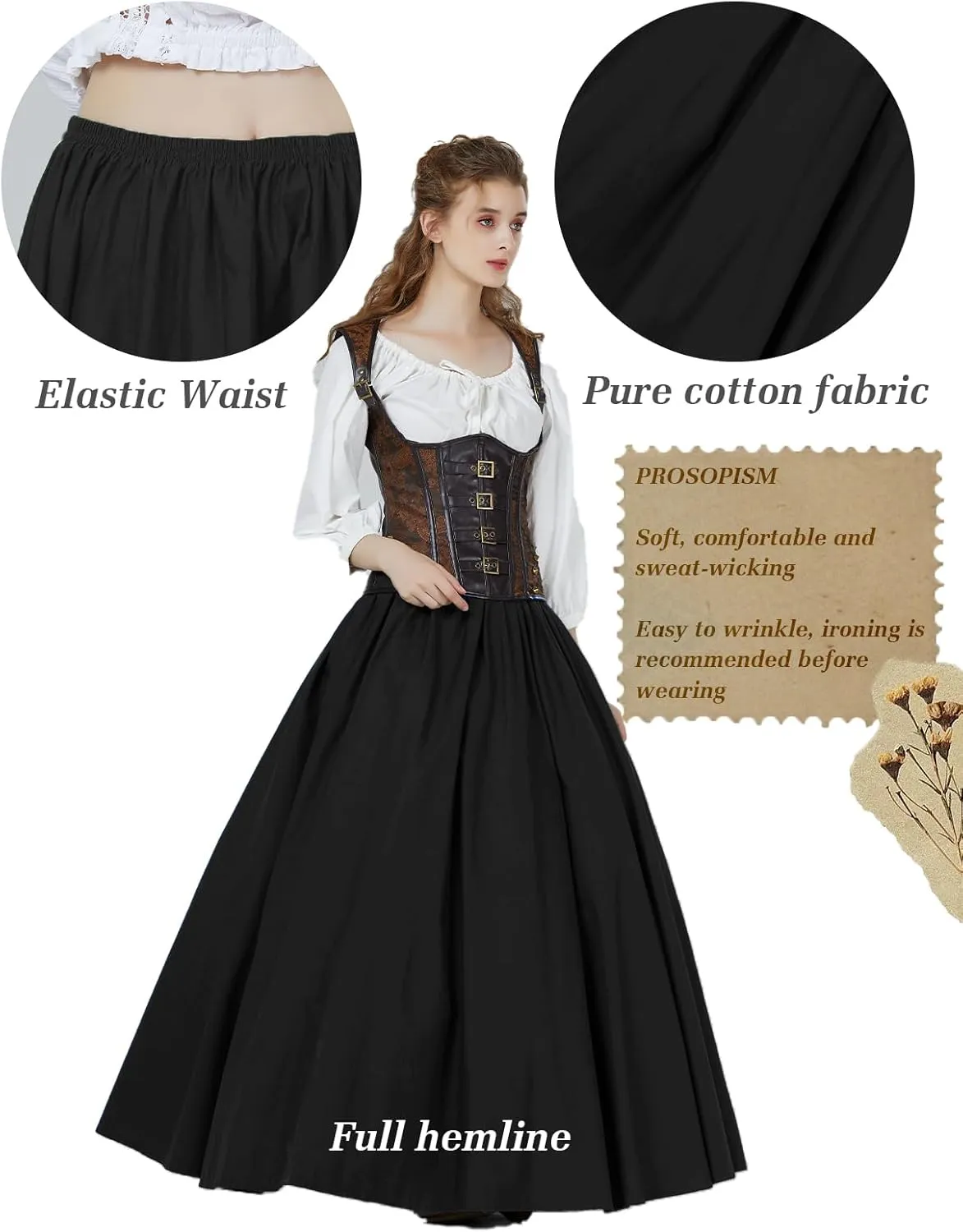 BEAUTELICATE Victorian Dress Renaissance Skirt Gypsy Long Maxi Medieval Skirt A-line Full Length