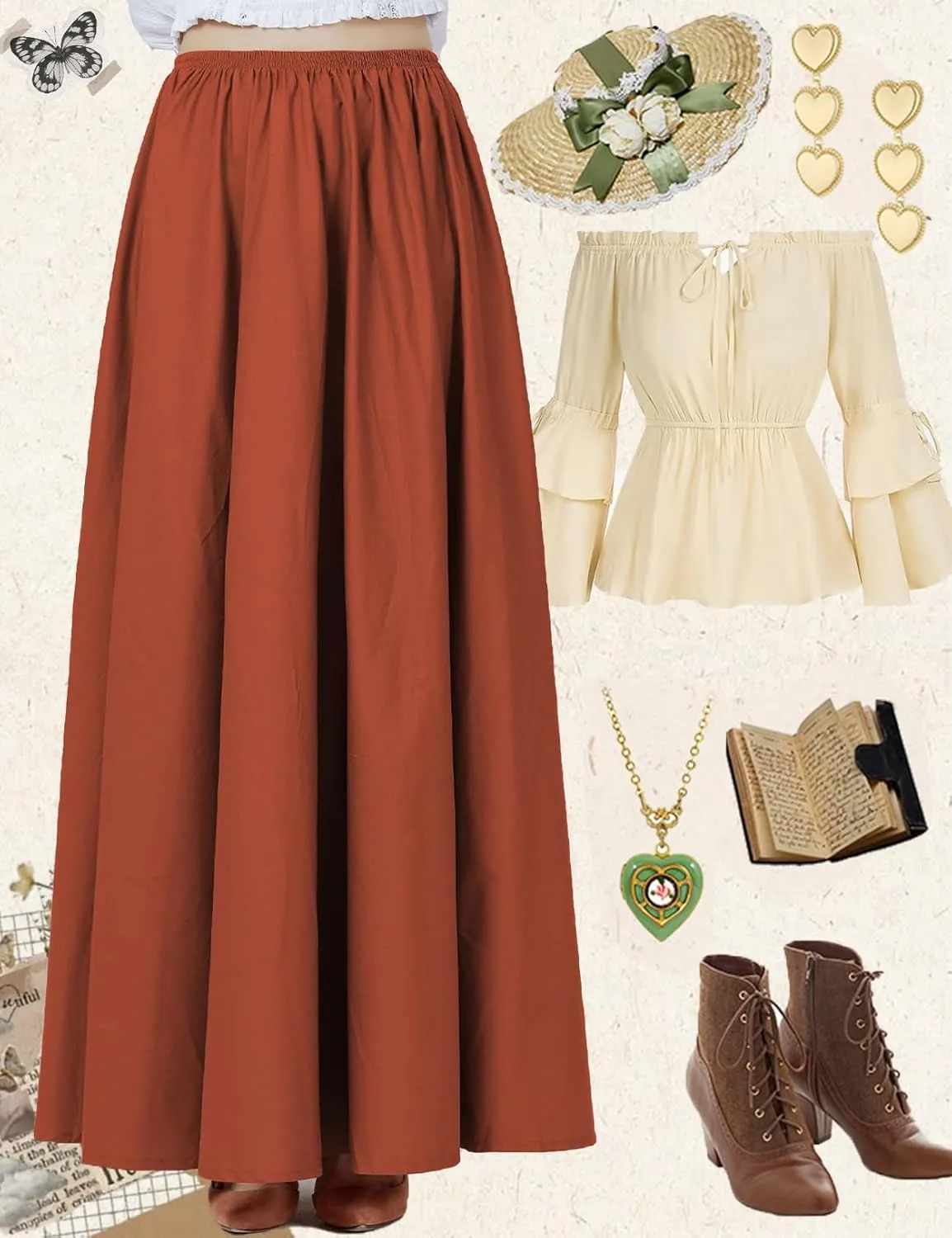 BEAUTELICATE Victorian Dress Renaissance Skirt Gypsy Long Maxi Medieval Skirt A-line Full Length