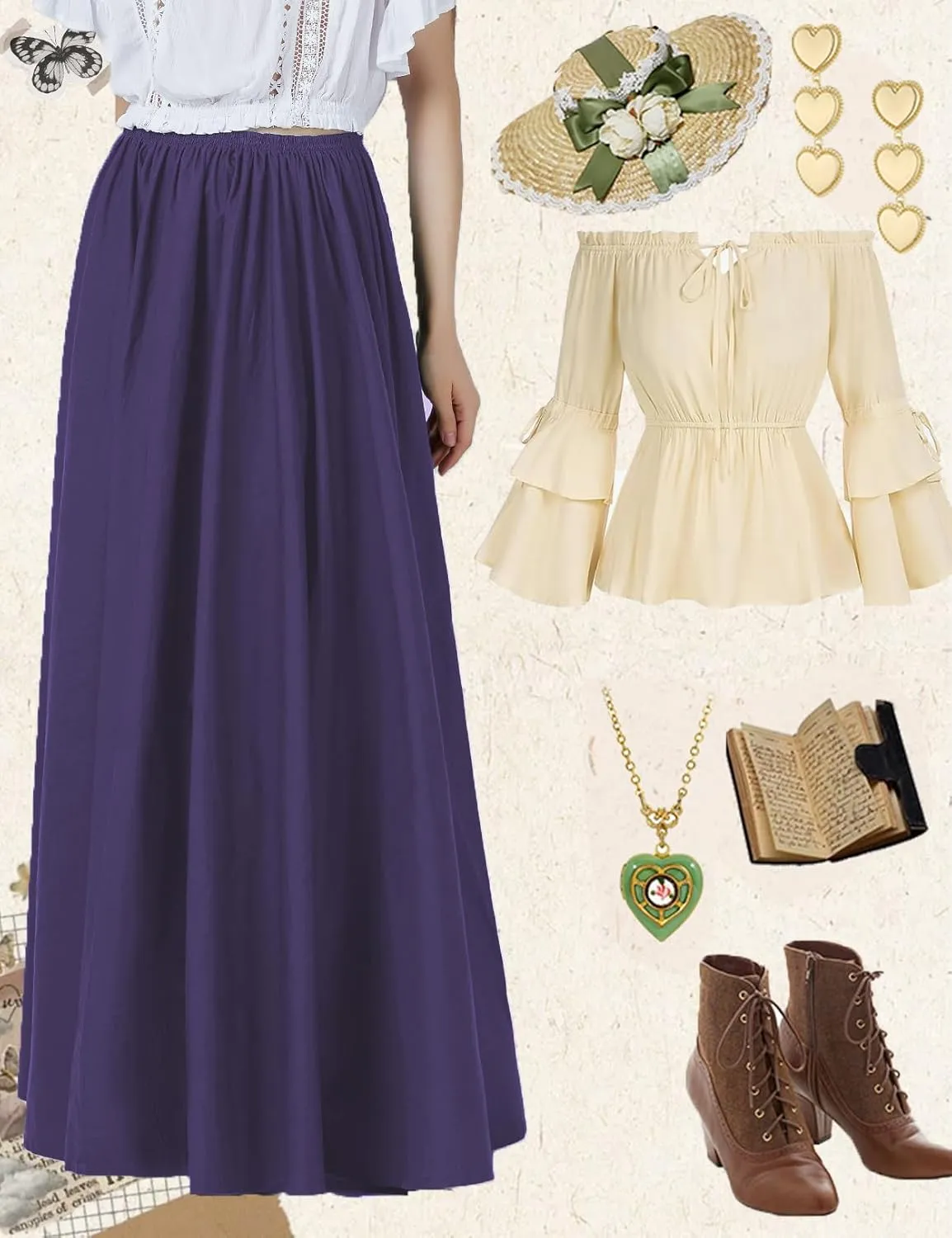 BEAUTELICATE Victorian Dress Renaissance Skirt Gypsy Long Maxi Medieval Skirt A-line Full Length