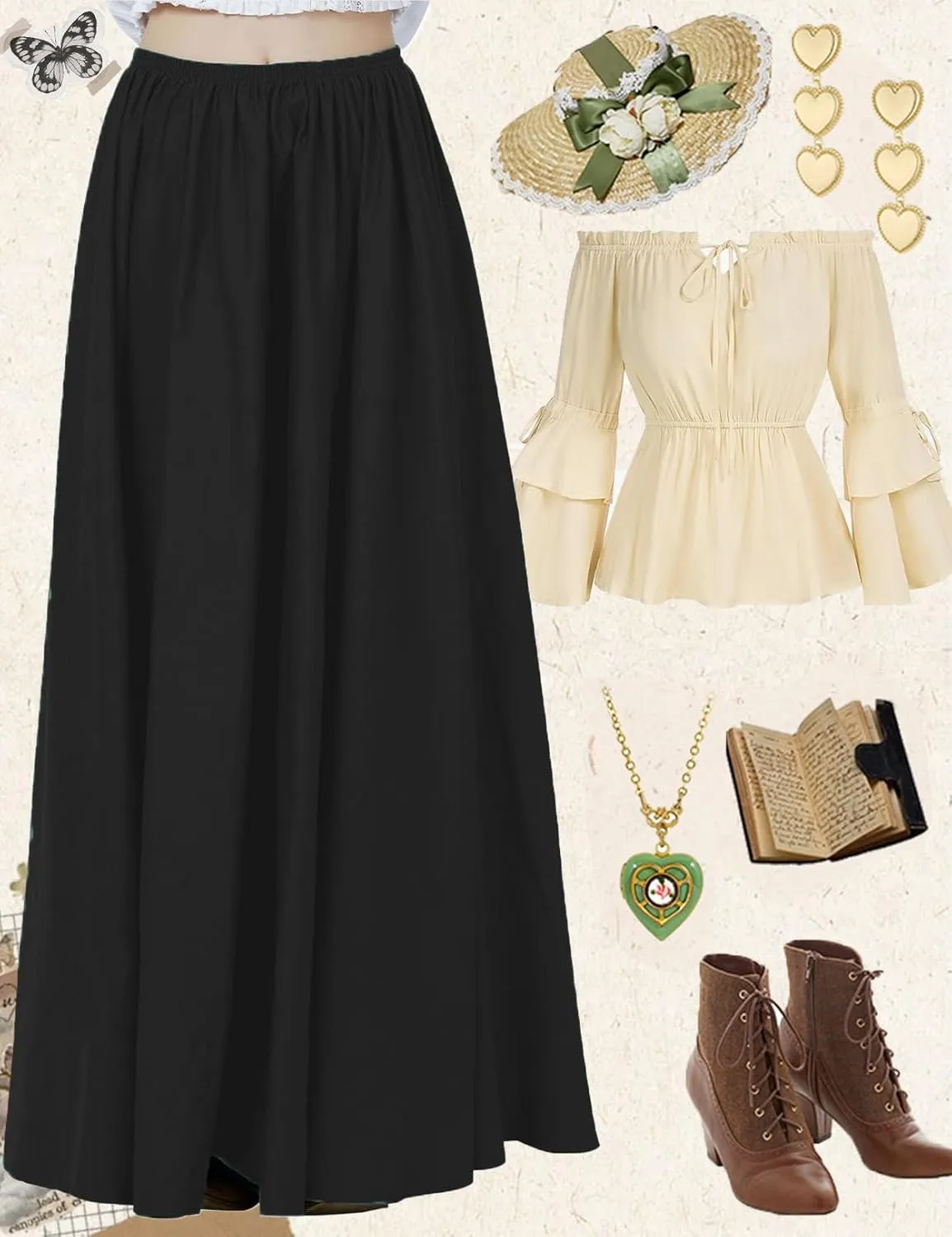 BEAUTELICATE Victorian Dress Renaissance Skirt Gypsy Long Maxi Medieval Skirt A-line Full Length