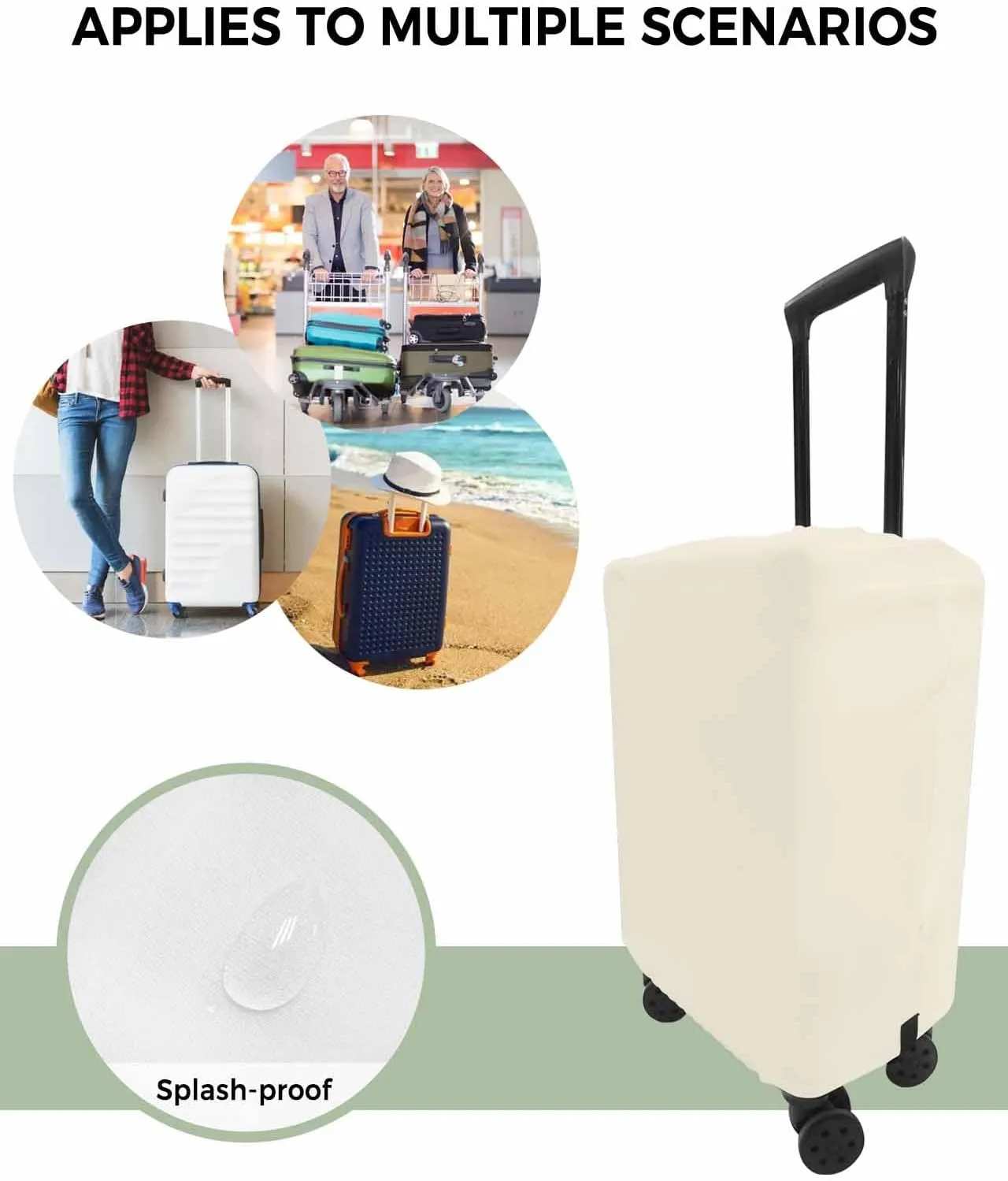 Beige Travel Luggage Cover, Cream Solid Color Anti-scratch Travel Suitcase Protector Covers, Washable Elastic Baggage Covers Fit 26-28 Inch Carry on Luggage