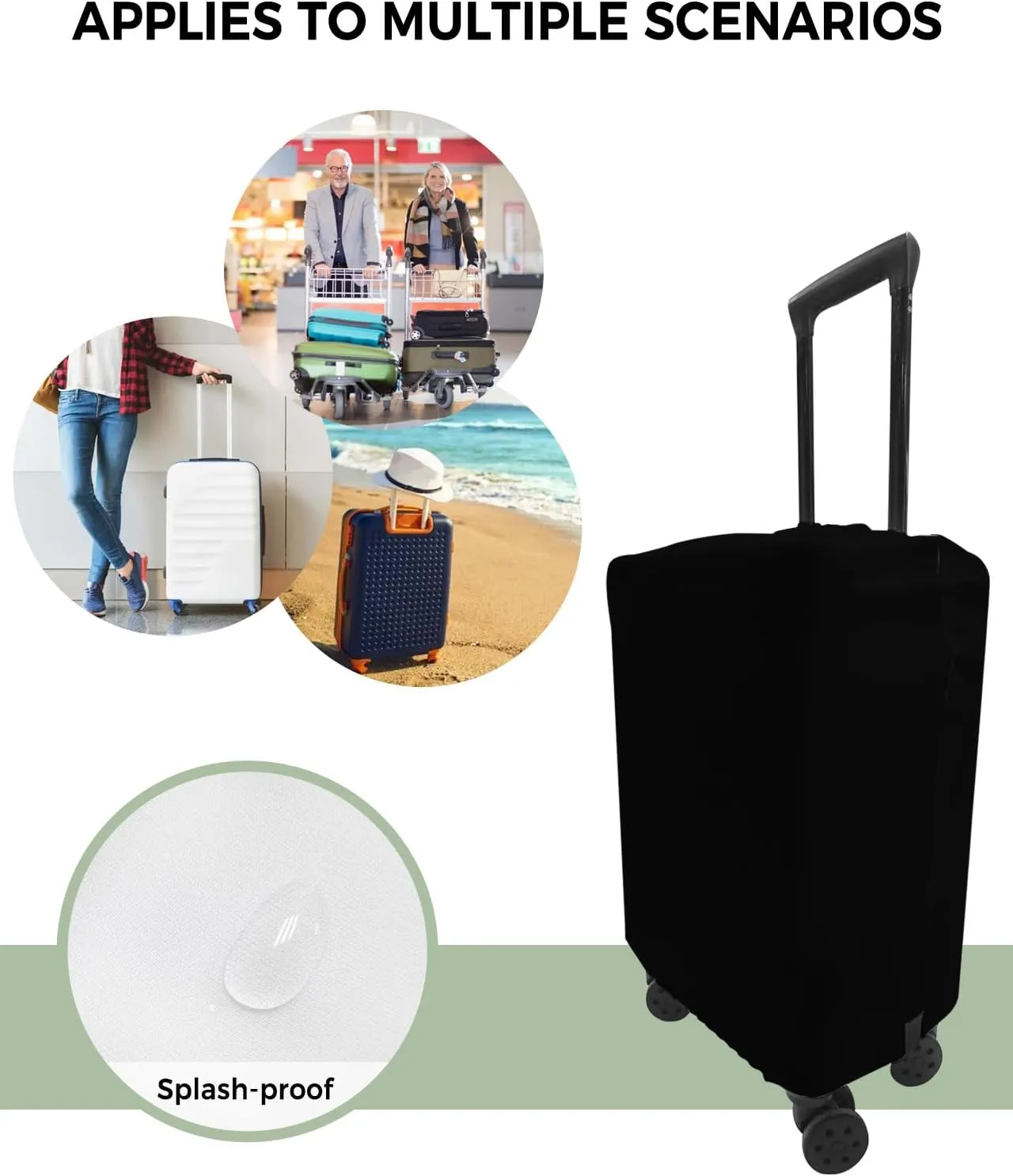 Black Travel Luggage Cover, Solid Anti-scratch Travel Suitcase Protector Covers, Washable Elastic Baggage Covers Fit 19-21 Inch Carry on Luggage