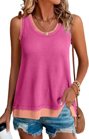 BLENCOT Women's Waffle Knit Summer Tank Top Casual Scoop Neck Sleeveless Loose Tunic Tops