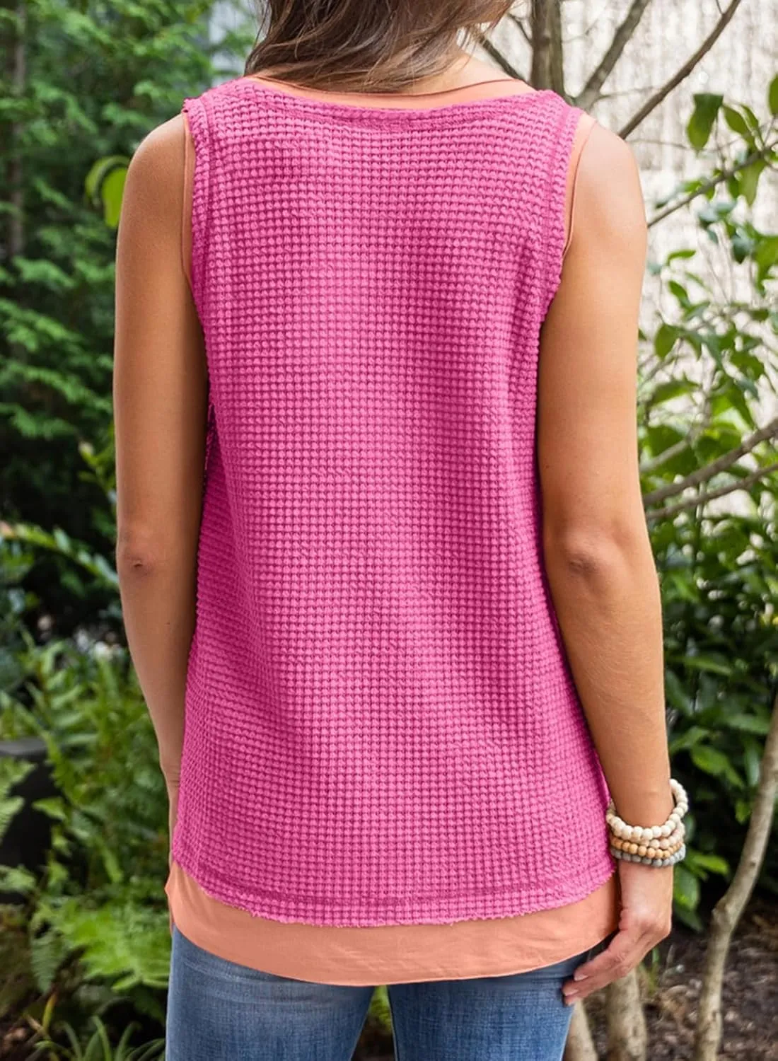 BLENCOT Women's Waffle Knit Summer Tank Top Casual Scoop Neck Sleeveless Loose Tunic Tops