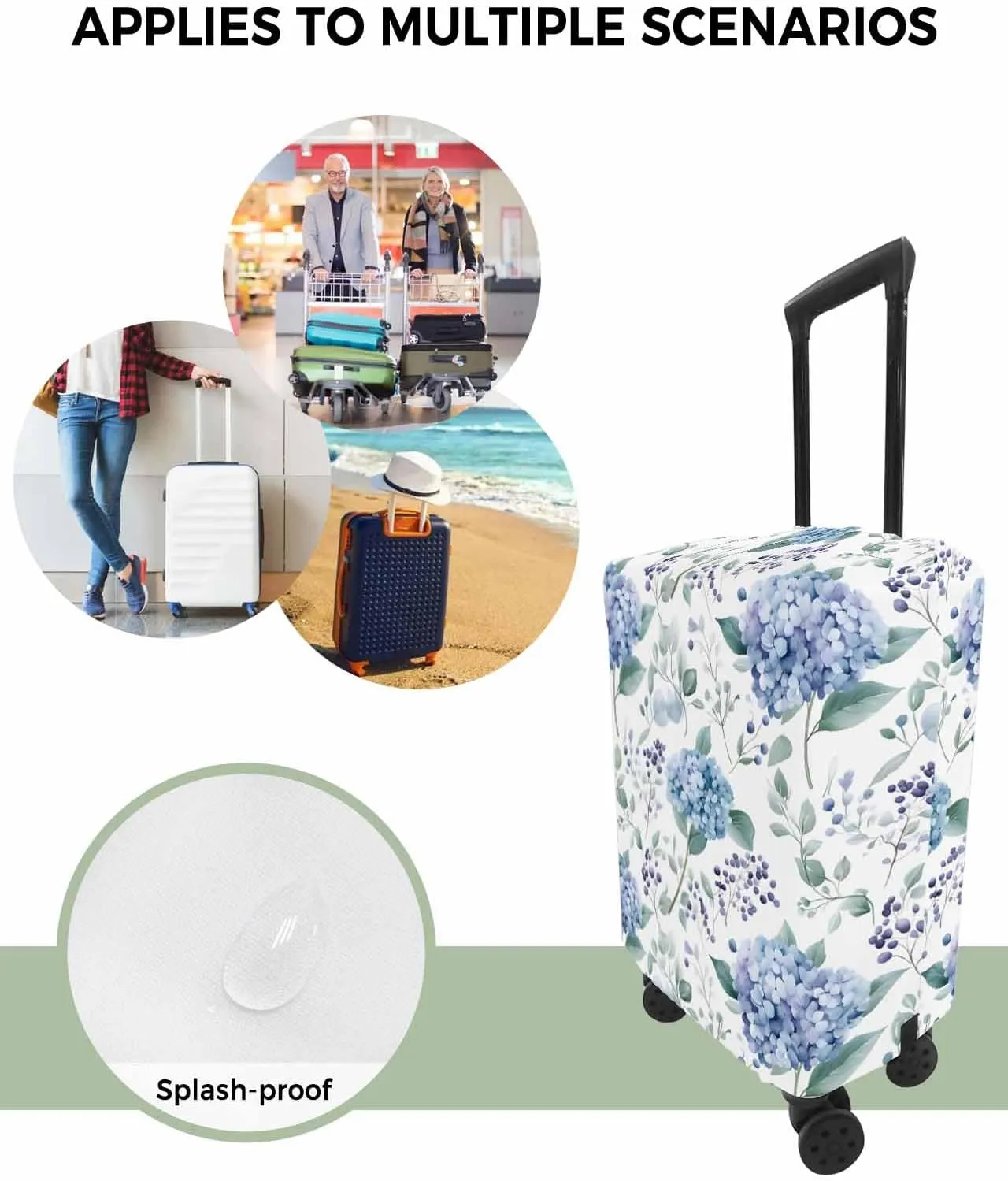 Blue Hydrangea Travel Luggage Cover, Farmhouse Flower Anti-scratch Travel Suitcase Protector Covers, Washable Elastic Baggage Covers Fit 19-21 Inch Carry on Luggage