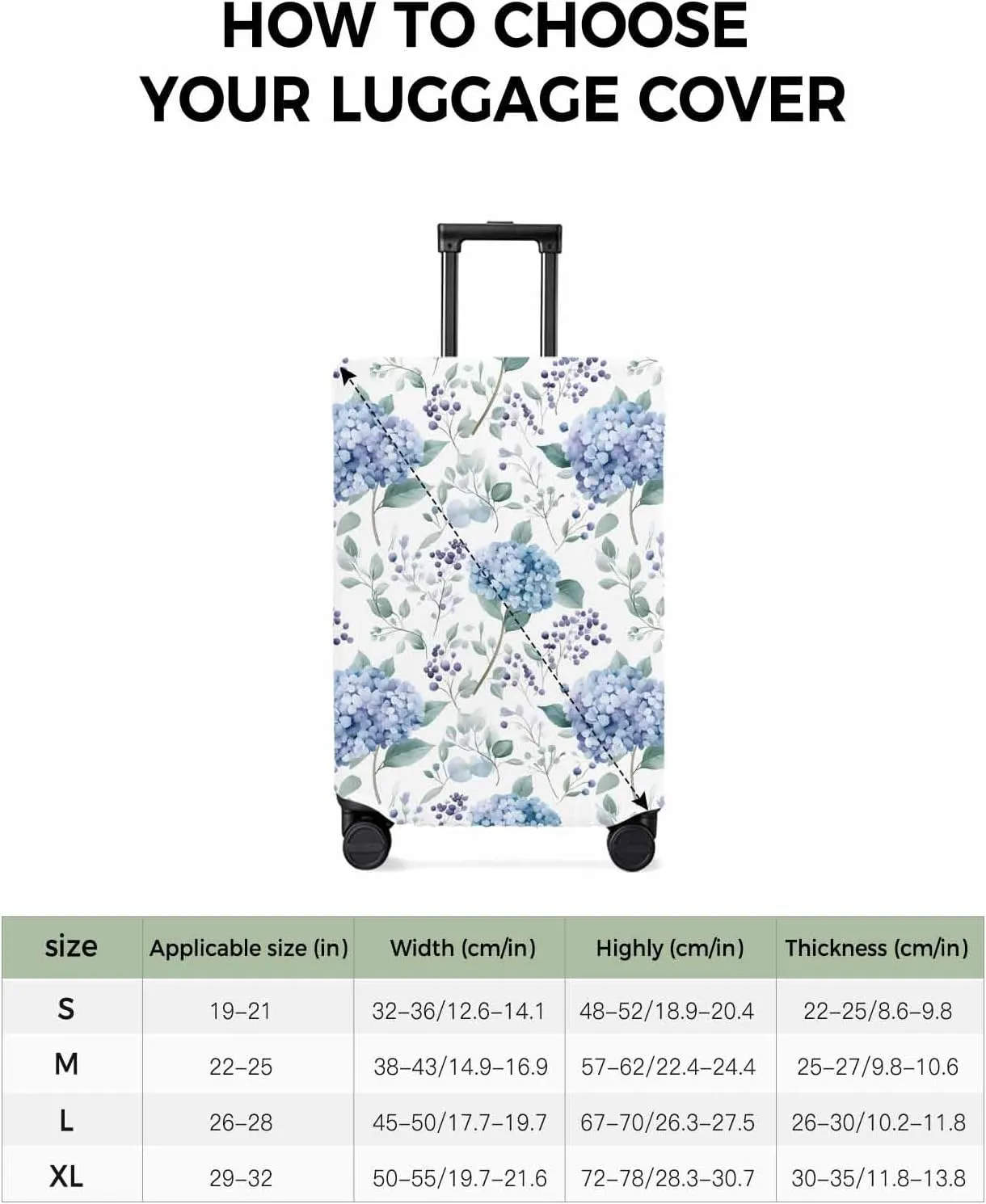 Blue Hydrangea Travel Luggage Cover, Farmhouse Flower Anti-scratch Travel Suitcase Protector Covers, Washable Elastic Baggage Covers Fit 19-21 Inch Carry on Luggage