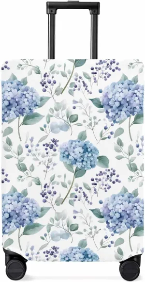 Blue Hydrangea Travel Luggage Cover, Farmhouse Flower Anti-scratch Travel Suitcase Protector Covers, Washable Elastic Baggage Covers Fit 19-21 Inch Carry on Luggage