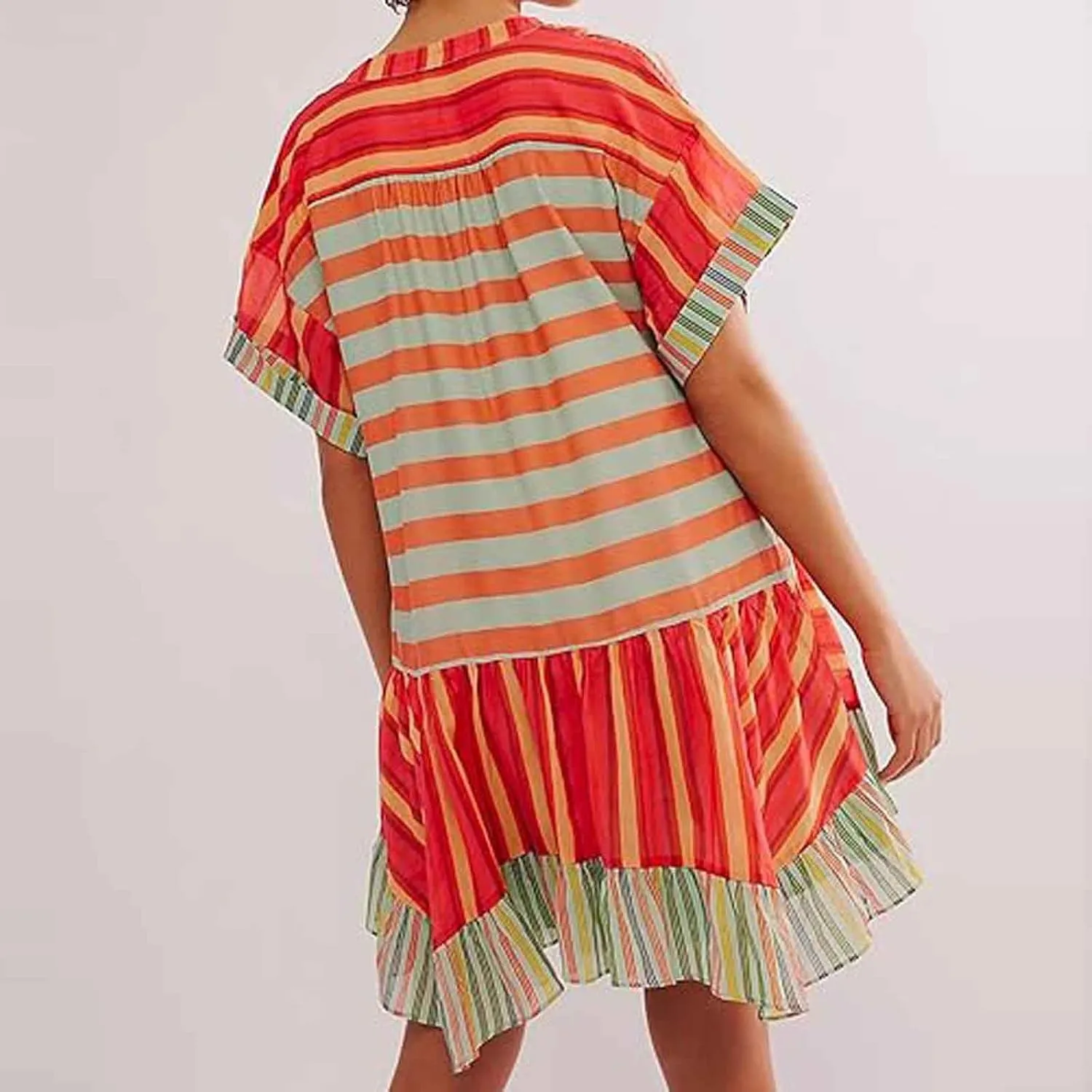 Boho Dresses for Women 2024 Patchwork Floral Deep V Neck Ruffle Oversized Babydoll Sundress Y2k Hot Shot Mini Dress