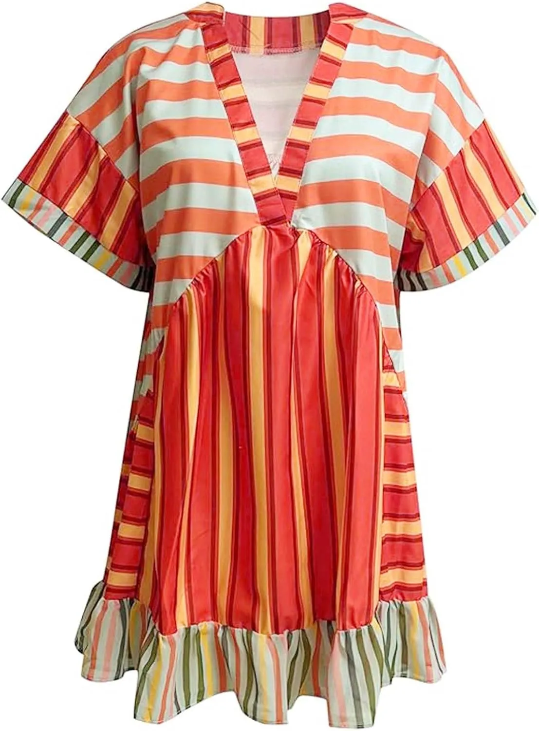 Boho Dresses for Women 2024 Patchwork Floral Deep V Neck Ruffle Oversized Babydoll Sundress Y2k Hot Shot Mini Dress