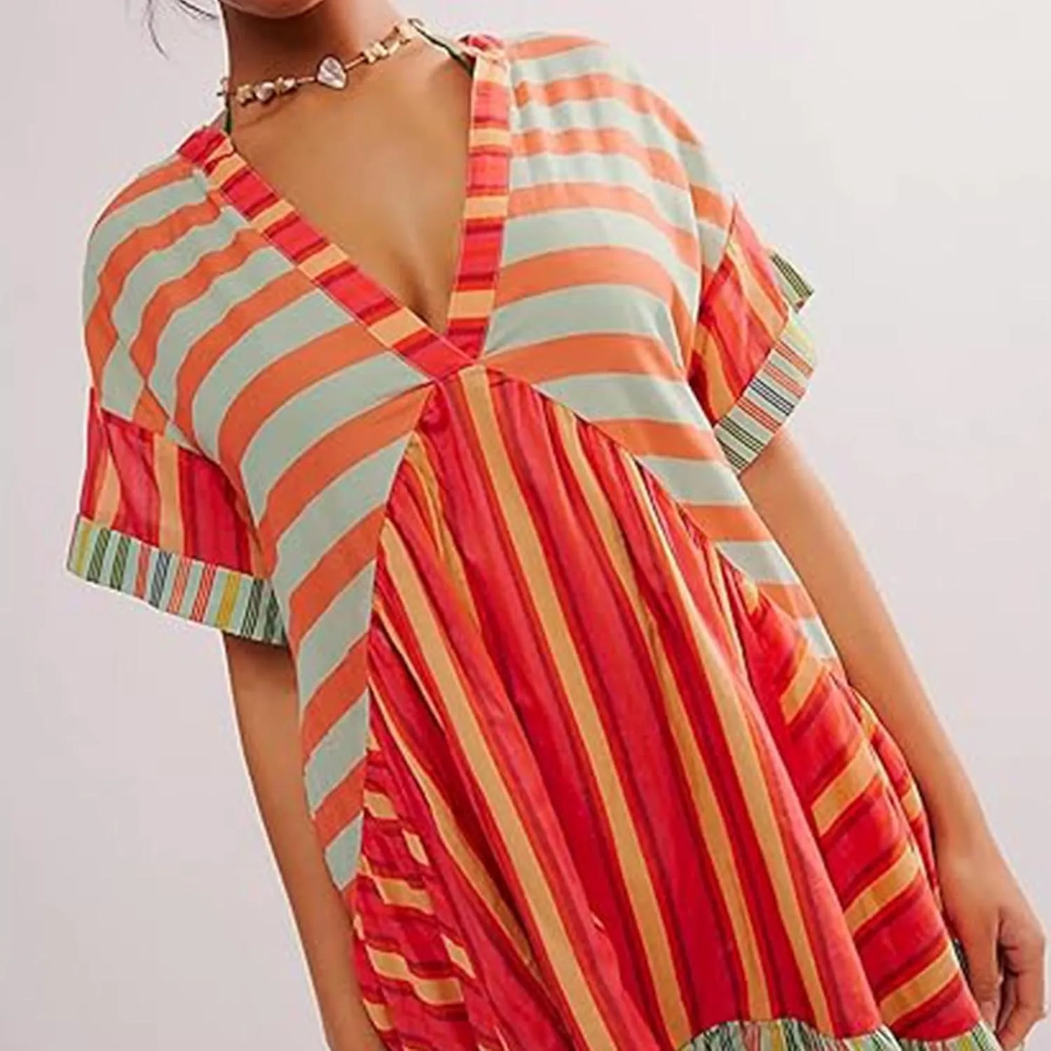 Boho Dresses for Women 2024 Patchwork Floral Deep V Neck Ruffle Oversized Babydoll Sundress Y2k Hot Shot Mini Dress