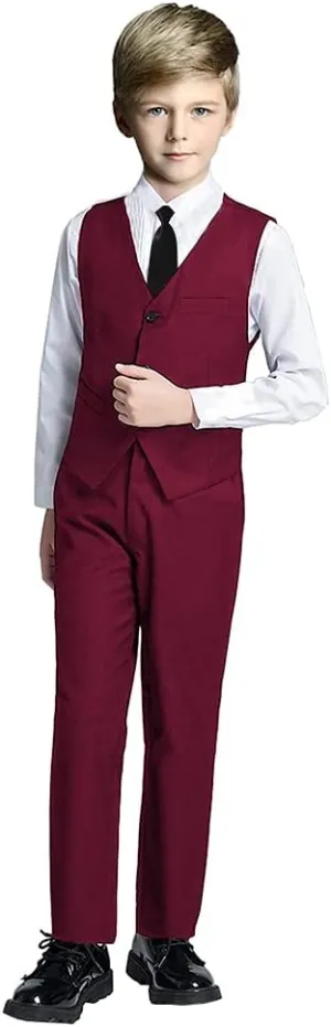 Boy Slim Fit Suit Kids Formal Suits for Boys Vest Pants and Shirt Set