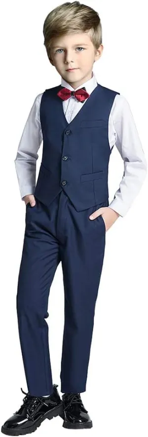 Boy Slim Fit Suit Kids Formal Suits for Boys Vest Pants and Shirt Set