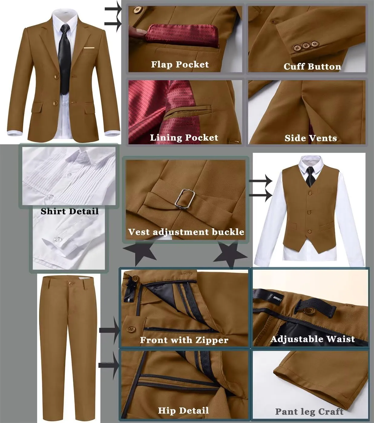 Boys Suit Set Slim Fit Kids Formal Suits Toddler Tuxedo Wedding Prom Classic Suits for Boy Teen Black Blue Dress Outfit