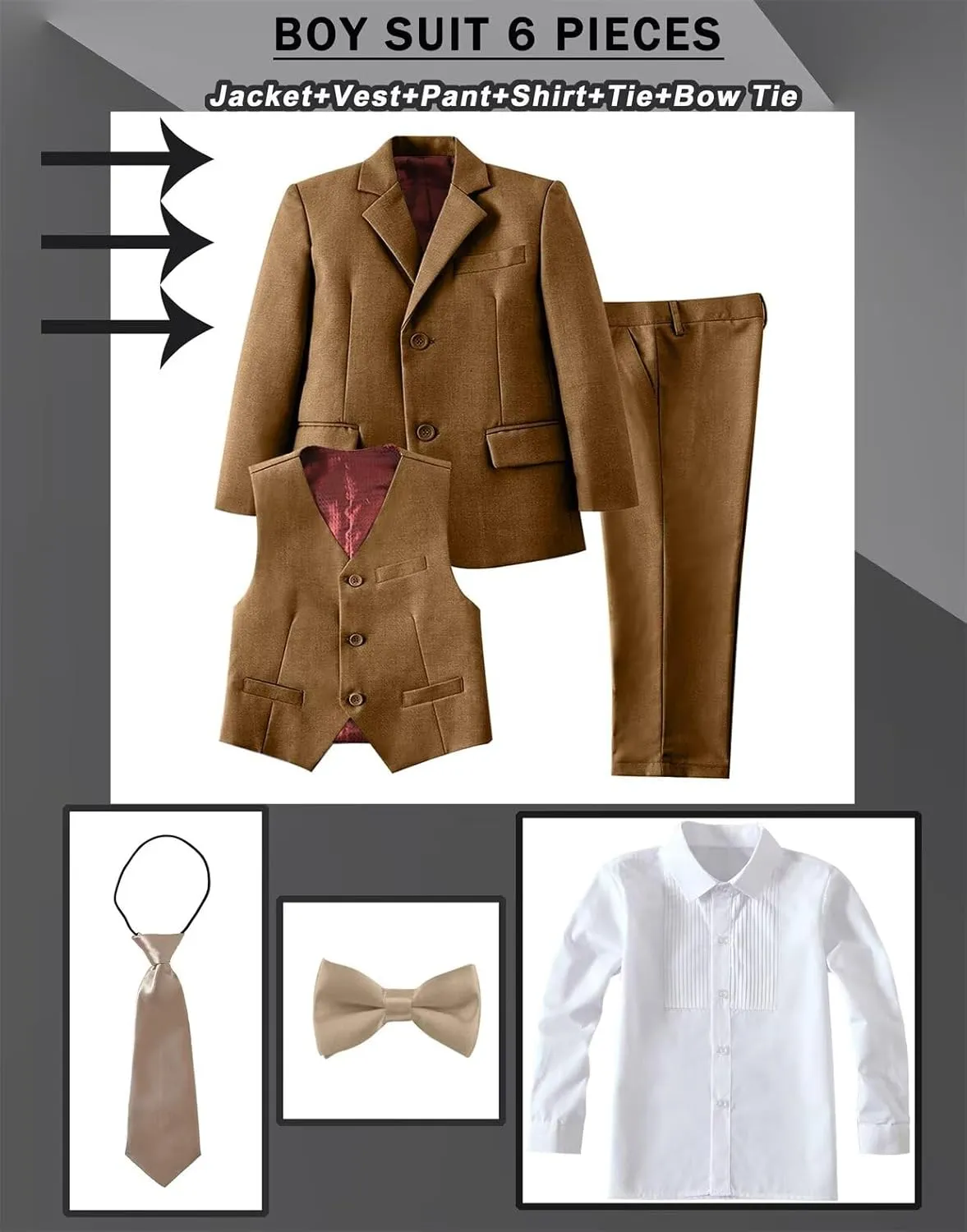 Boys Suit Set Slim Fit Kids Formal Suits Toddler Tuxedo Wedding Prom Classic Suits for Boy Teen Black Blue Dress Outfit