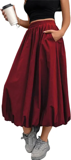 Bubble Skirt for Women Long Midi Elastic Stretchy Ruffled Skirt Flowy Aesthetic Pleated Y2K Vintage Tiered Skort
