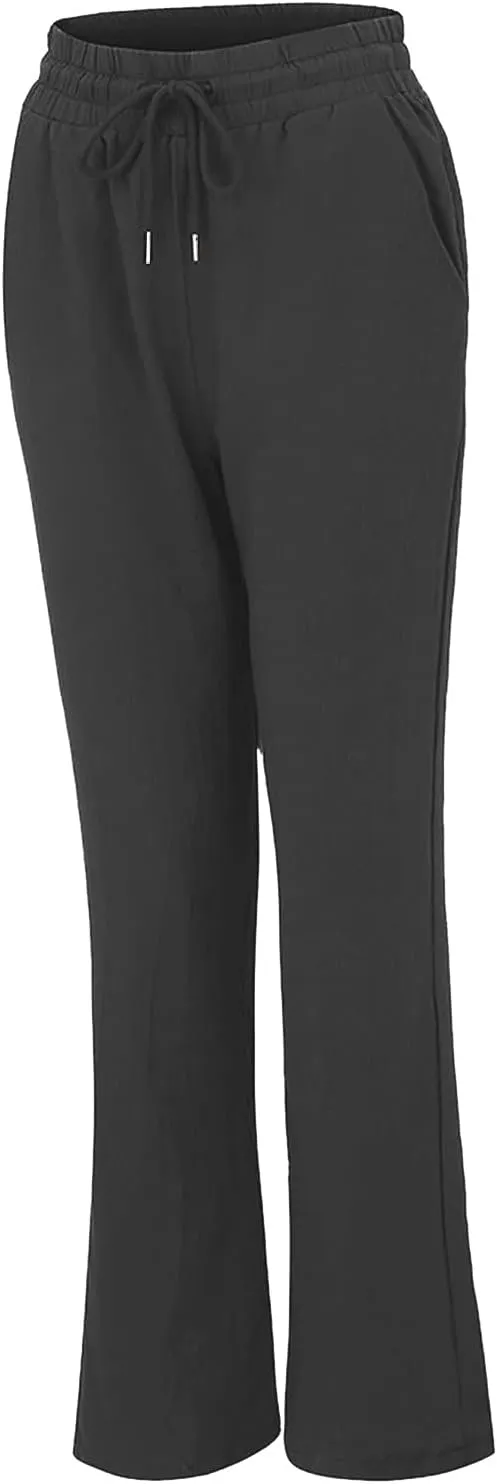 BZGTZT Women Summer Linen Pants Wide Leg Long Straight Solid Elastic Pant Trousers with Pocket Comfy Casual Loose Pants