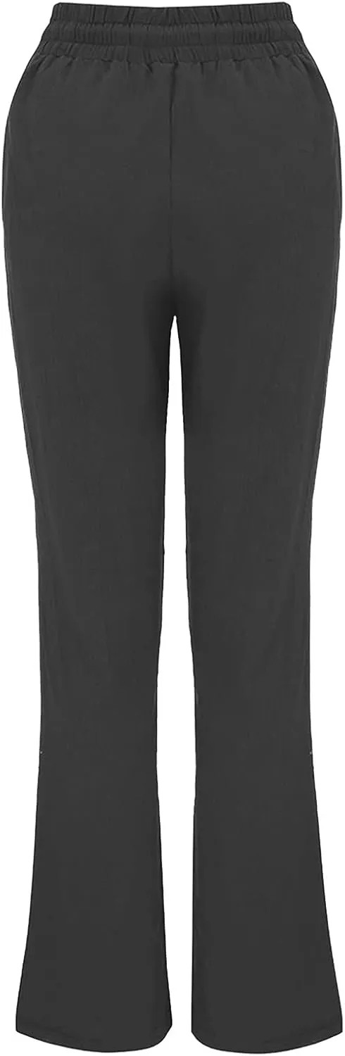 BZGTZT Women Summer Linen Pants Wide Leg Long Straight Solid Elastic Pant Trousers with Pocket Comfy Casual Loose Pants