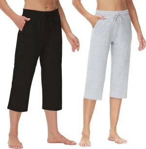 Cakulo Womens Capri Pants Wide Leg Yoga Capris Summer High Waisted Casual Lounge Cropped Pants with Pockets