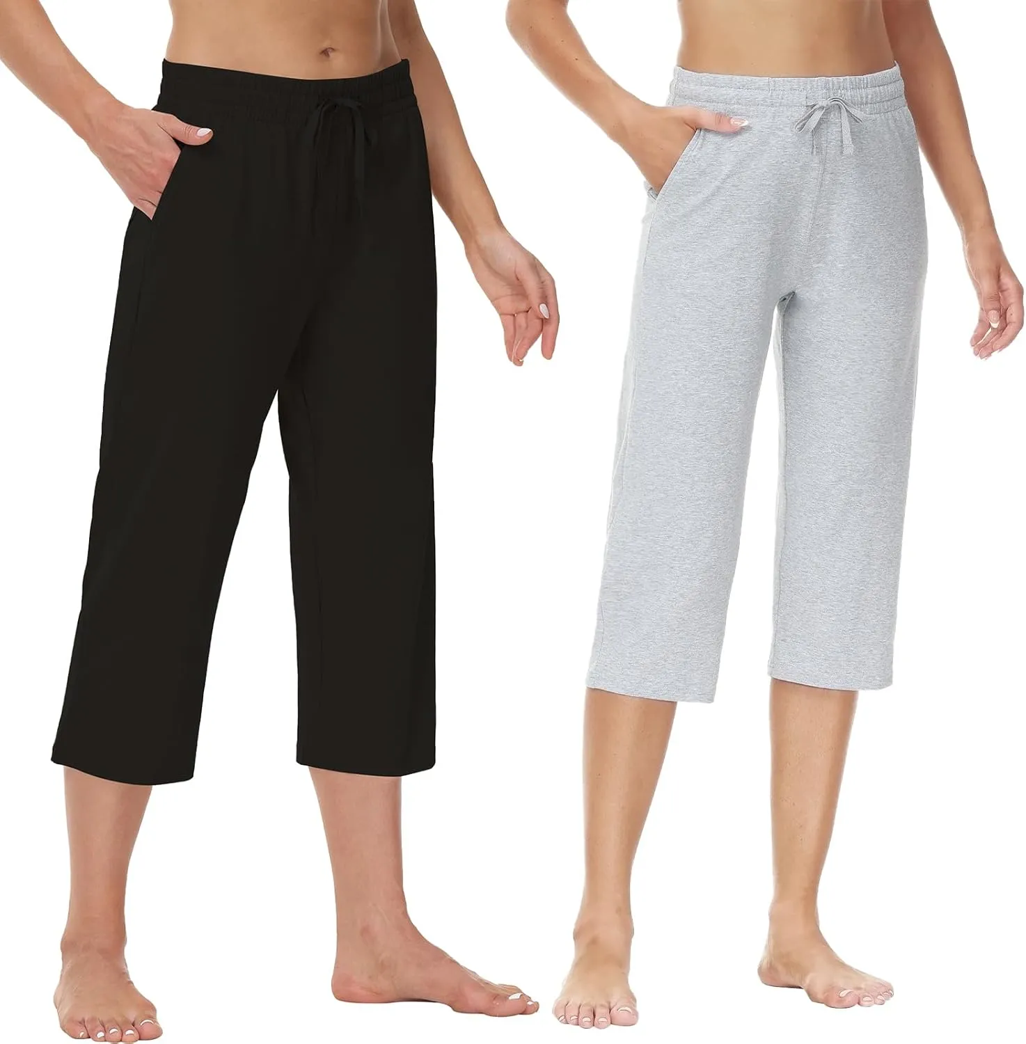 Cakulo Womens Capri Pants Wide Leg Yoga Capris Summer High Waisted Casual Lounge Cropped Pants with Pockets