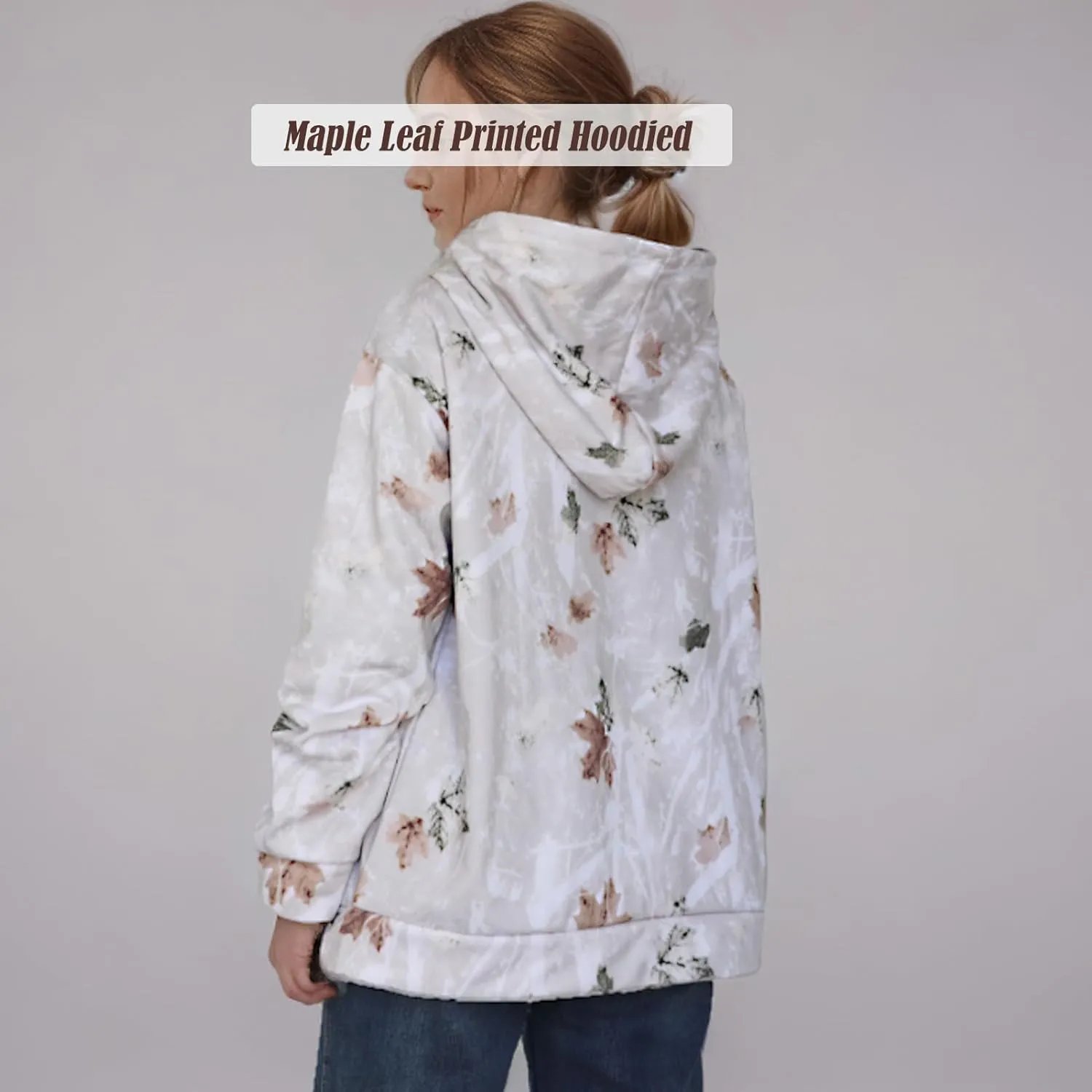 Camo Hoodie Womens Maple Leaf Printed Sweatshirt Oversized Trendy Causal Long Sleeve Fleece Camouflage Hoodie