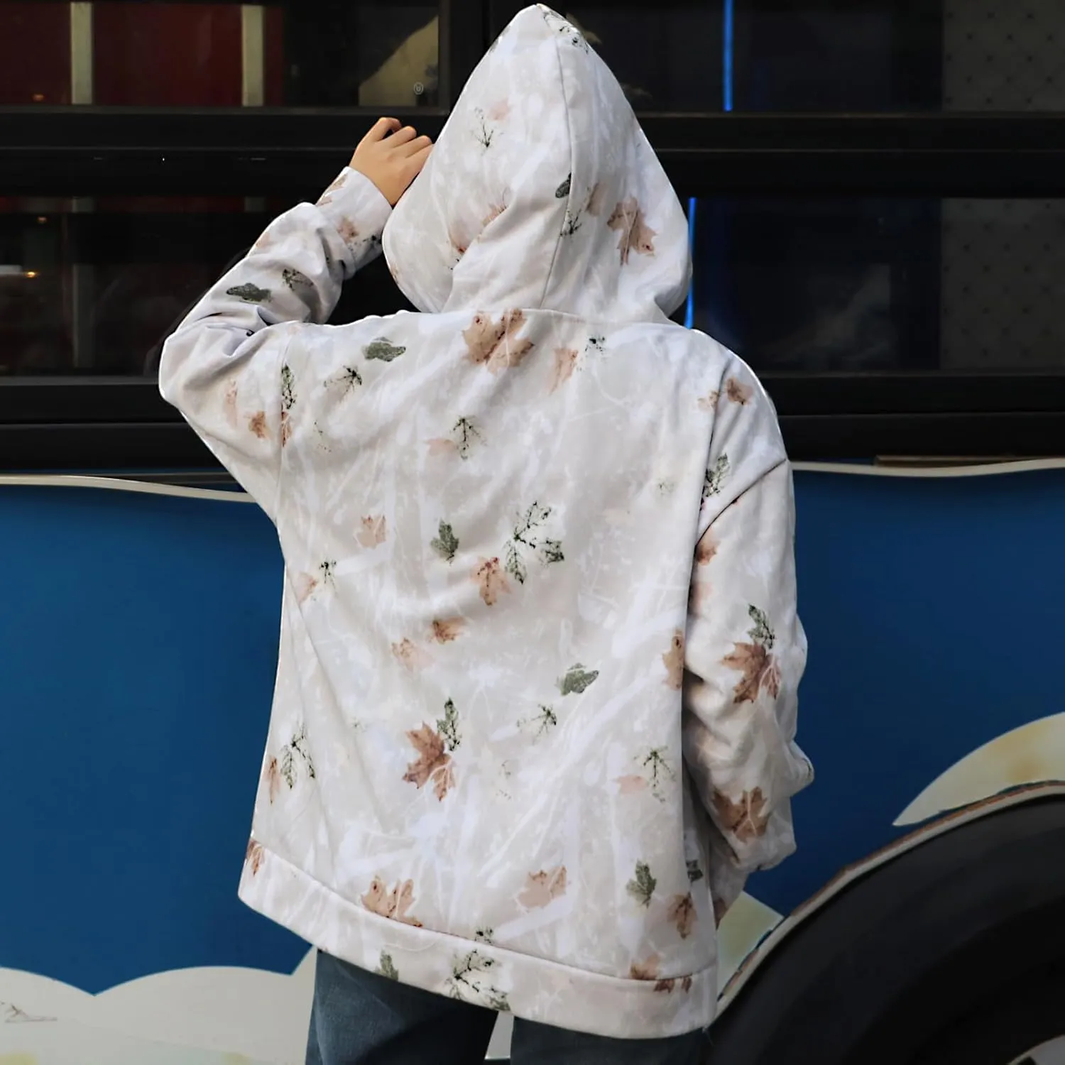 Camo Hoodie Womens Maple Leaf Printed Sweatshirt Oversized Trendy Causal Long Sleeve Fleece Camouflage Hoodie