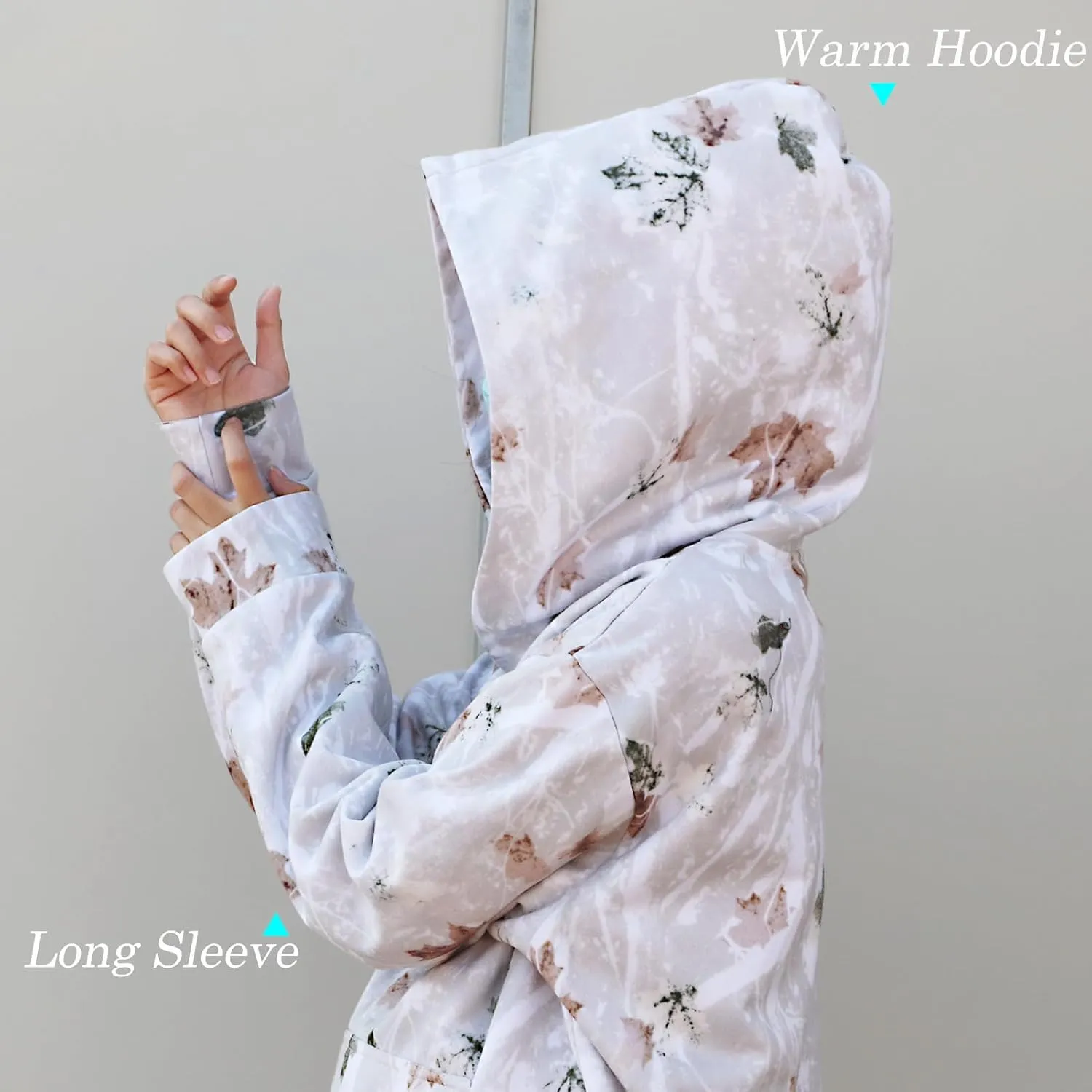 Camo Hoodie Womens Maple Leaf Printed Sweatshirt Oversized Trendy Causal Long Sleeve Fleece Camouflage Hoodie