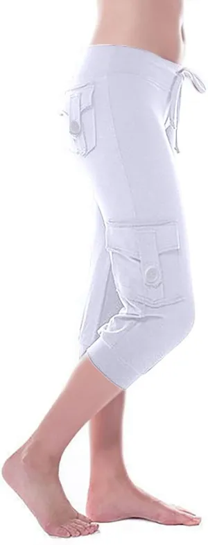Capri Yoga Pants for Women Casual 2024 Summer Drawstring Elastic High Waist Pant Stretchy Cropped Trouser