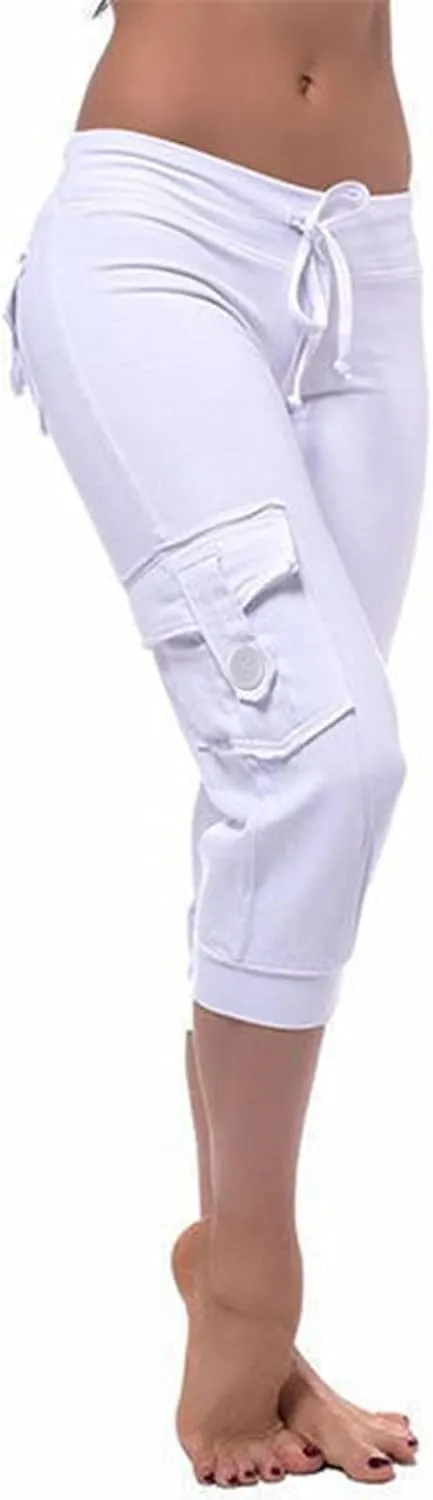 Capri Yoga Pants for Women Casual 2024 Summer Drawstring Elastic High Waist Pant Stretchy Cropped Trouser
