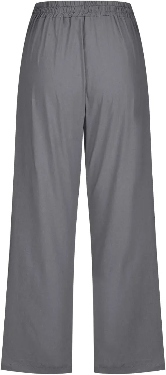 Capris Pants for Women 2025 Cotton Linen Summer Plus Size Capri High Waist Elastic Straight Leg Beach Cropped Pants