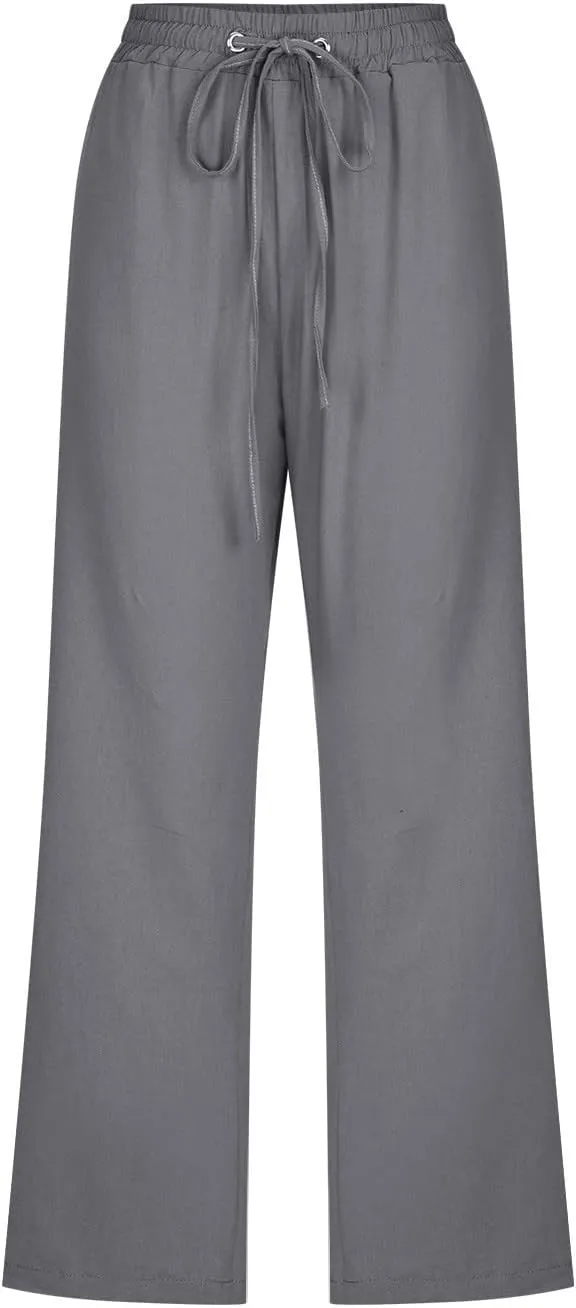 Capris Pants for Women 2025 Cotton Linen Summer Plus Size Capri High Waist Elastic Straight Leg Beach Cropped Pants