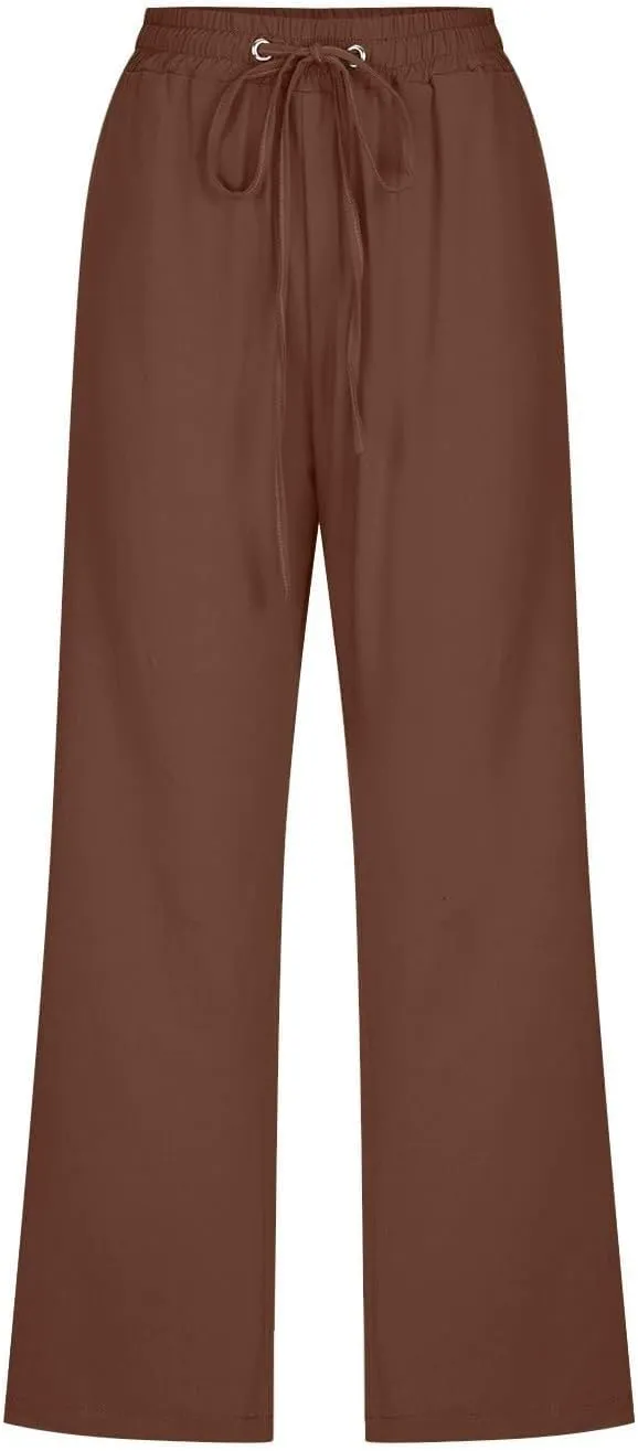 Cargo Capris for Women Casual 2025 Summer Drawstring Elastic High Waist Linen Pant Cropped Comfy Trousers