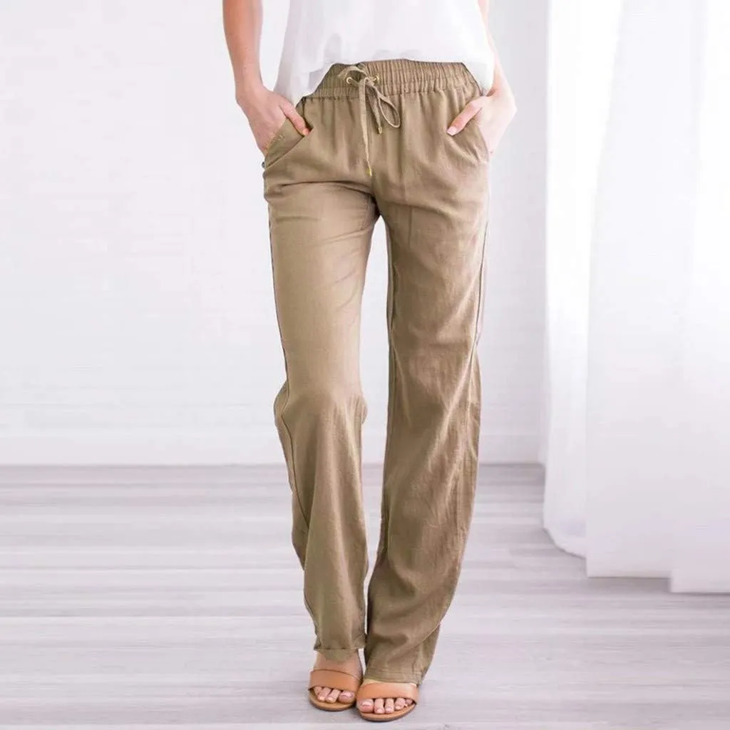 Casual Linen Pants for Women Summer Palazzo Dress Pants Wide Leg Loose Comfy Slacks with Pocket Flowy Long Trousers