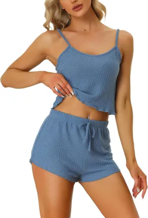 cheibear Womens Lounge Pajamas Summer Cami Tops with Shorts Sleepwear Knit Camisole PJ Sets