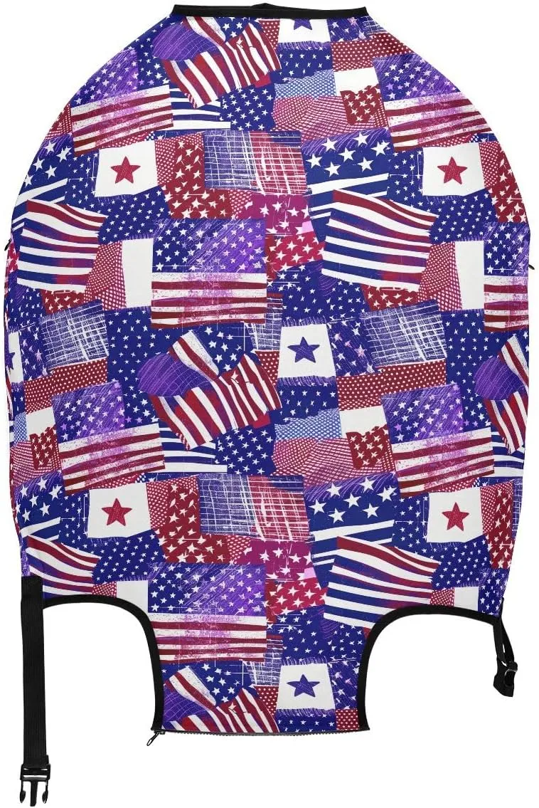 CHIFIGNO American Flag Patchwork Travel Bag Cover Luggage Protector Cover Fits 18-32 Inch Luggage M Fits 22-24 Inch