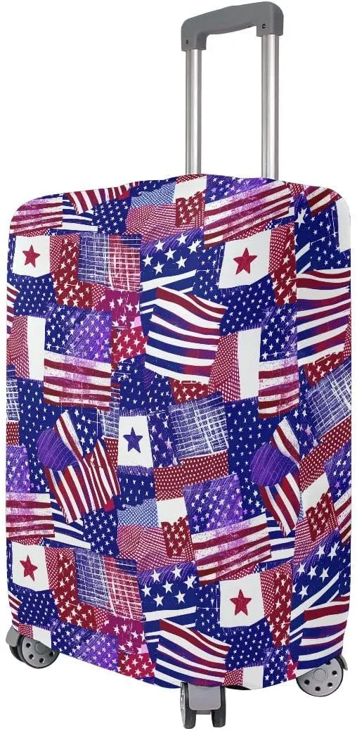 CHIFIGNO American Flag Patchwork Travel Bag Cover Luggage Protector Cover Fits 18-32 Inch Luggage M Fits 22-24 Inch