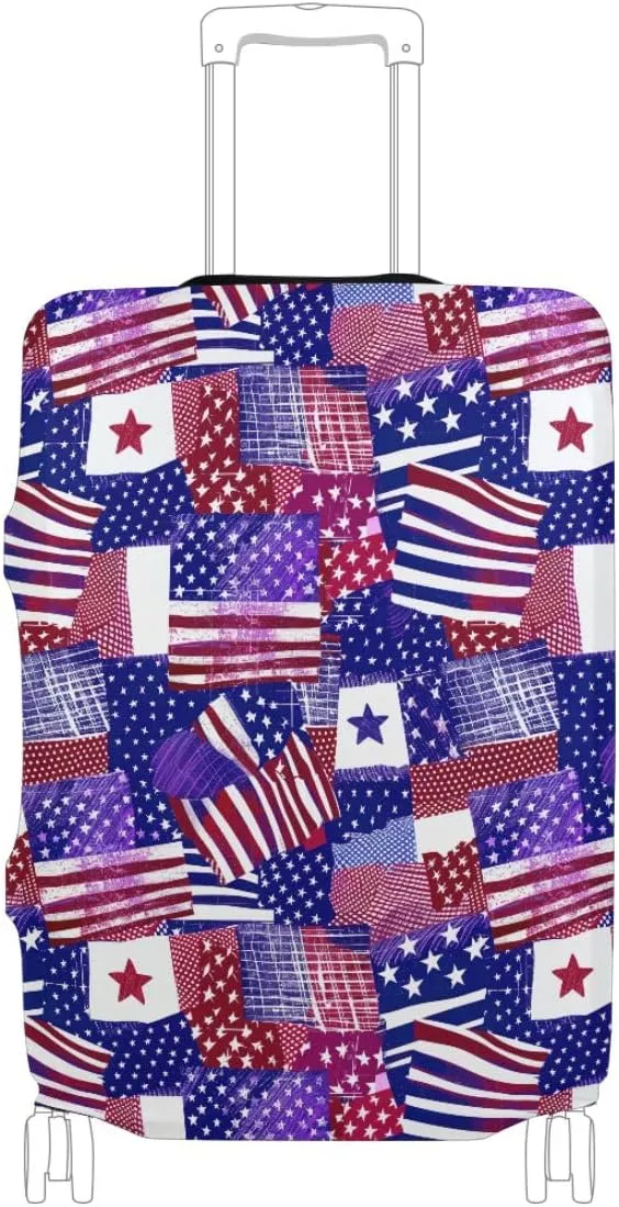 CHIFIGNO American Flag Patchwork Travel Bag Cover Luggage Protector Cover Fits 18-32 Inch Luggage M Fits 22-24 Inch